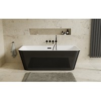 Кам'яна ванна окремостояча пристінна Besco Varya Matt B&W 170x80, чорна матова,  з чорним сифоном click сlack (WAS-170VRMC)