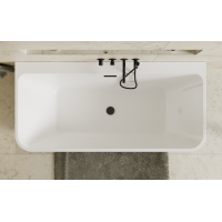 Кам'яна ванна окремостояча пристінна Besco Varya Matt B&W 170x80, чорна матова,  з чорним сифоном click сlack (WAS-170VRMC)