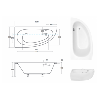 Акрилова ванна Besco Milena Premium 150x70 L, асиметрична + ручки (WAM-150-NLS)