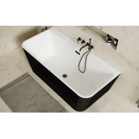 Кам'яна ванна окремостояча пристінна Besco Varya Matt B&W 170x80, чорна матова,  з чорним сифоном click сlack (WAS-170VRMC)