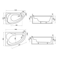 Ванна Polimat Noel асиметрична 140х80, L + ніжки (00852)