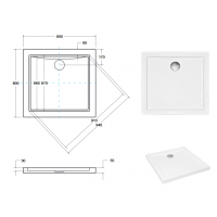 Душовий квадратний піддон Besco Aquarius SlimLine 80x80 см (BAA-80-K)