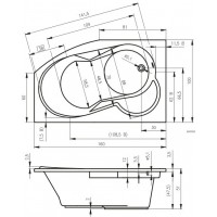 Ванна Riho Nora асиметрична 160x100 см, R + ніжки (BA74)
