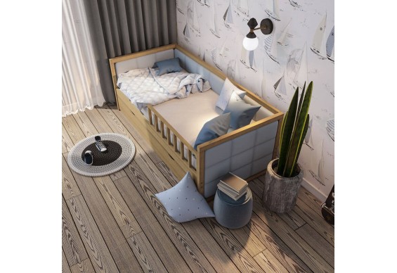 Дитяче ліжко WoodSoft Nevis з ящиками 90x190, ясень (NevisJ90190JAS)