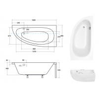 Акрилова ванна Besco Milena Premium 150x70 R, асиметрична + ручки (WAM-150-NPS)