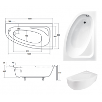Акрилова ванна Besco Cornea 140x80 R, асиметрична (WAC-140-NP)