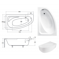 Акрилова ванна Besco Cornea 140x80 L, асиметрична (WAC-140-NL)
