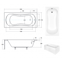 Акрилова ванна Besco Aria 150x70, пряма (WAA-150-PA)
