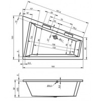 Ванна Riho Doppio асиметрична 180x130 см, L + ніжки (BA91)