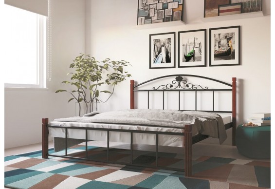 Двоспальне ліжко Метал-дизайн Кассандра 180x190 на деревяних ногах (MT-DD-KS5)